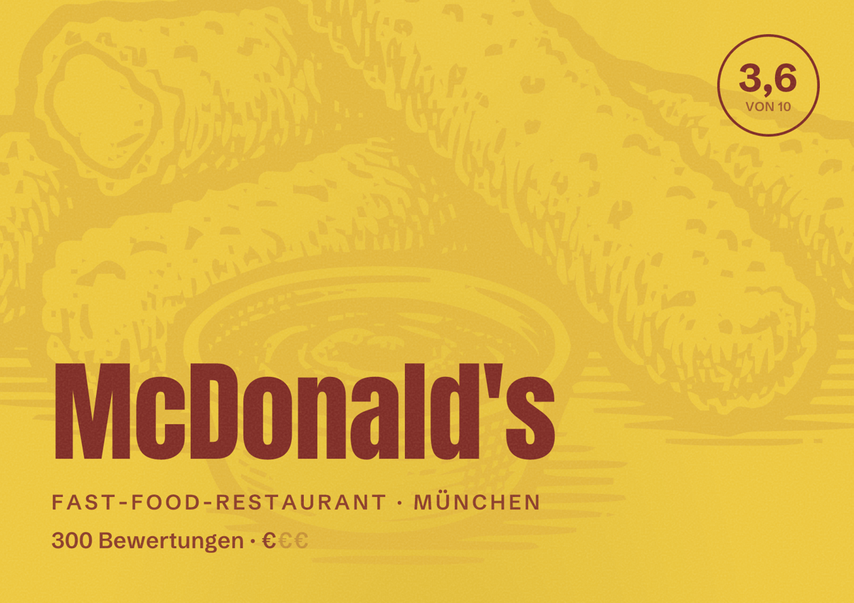 Illustriertes Poster von McDonald's, Fast-Food-Restaurant in München: Bewertung 3,6 von 10 aus 300 Bewertungen, Preisniveau €