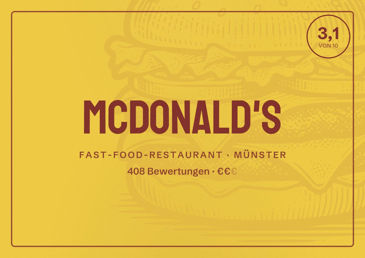 Illustriertes Poster von McDonald's, Fast-Food-Restaurant in Münster: Bewertung 3,2 von 10 aus 408 Bewertungen, Preisniveau €€