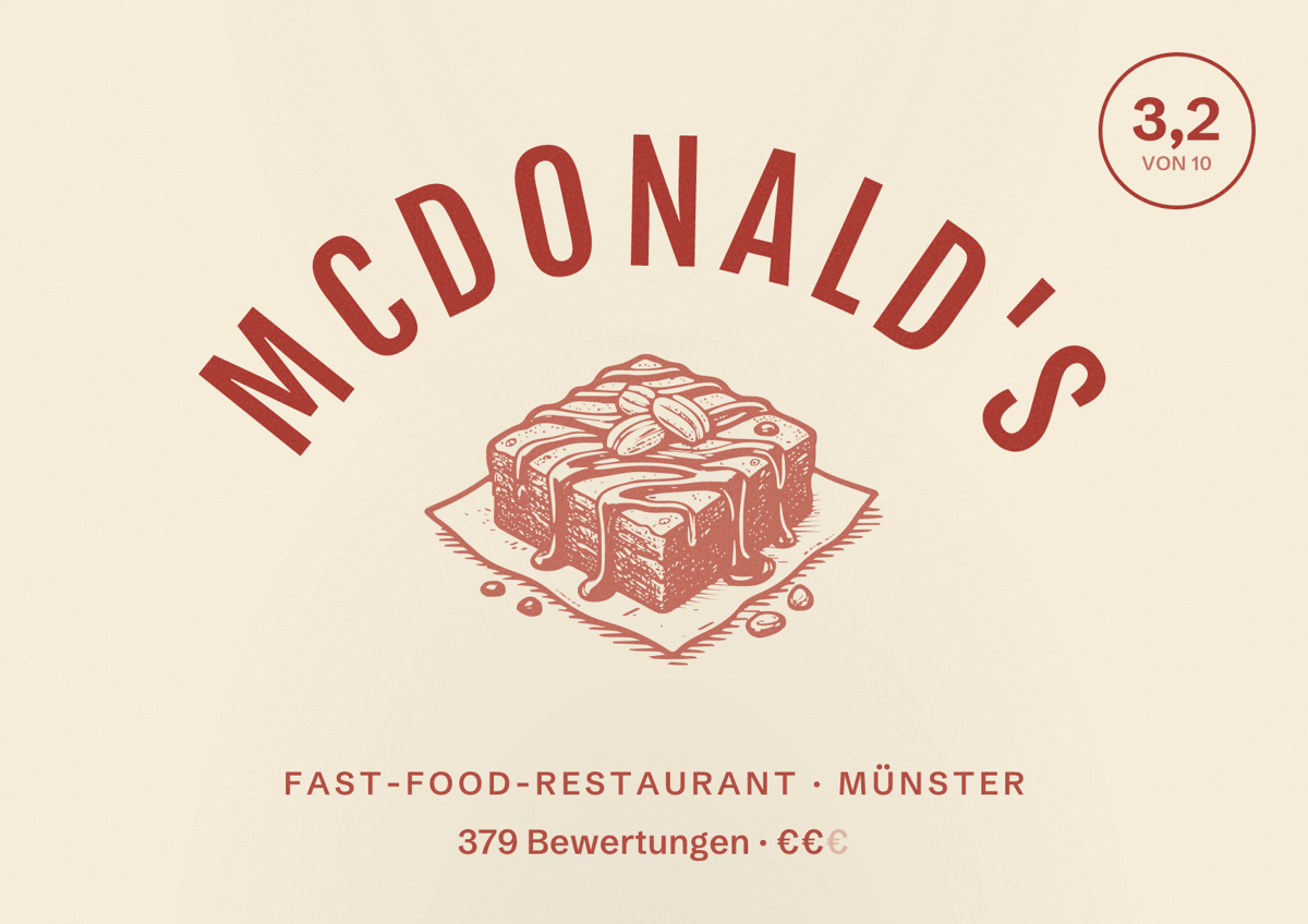Illustriertes Poster von McDonald's, Fast-Food-Restaurant in Münster: Bewertung 3,2 von 10 aus 379 Bewertungen, Preisniveau €€
