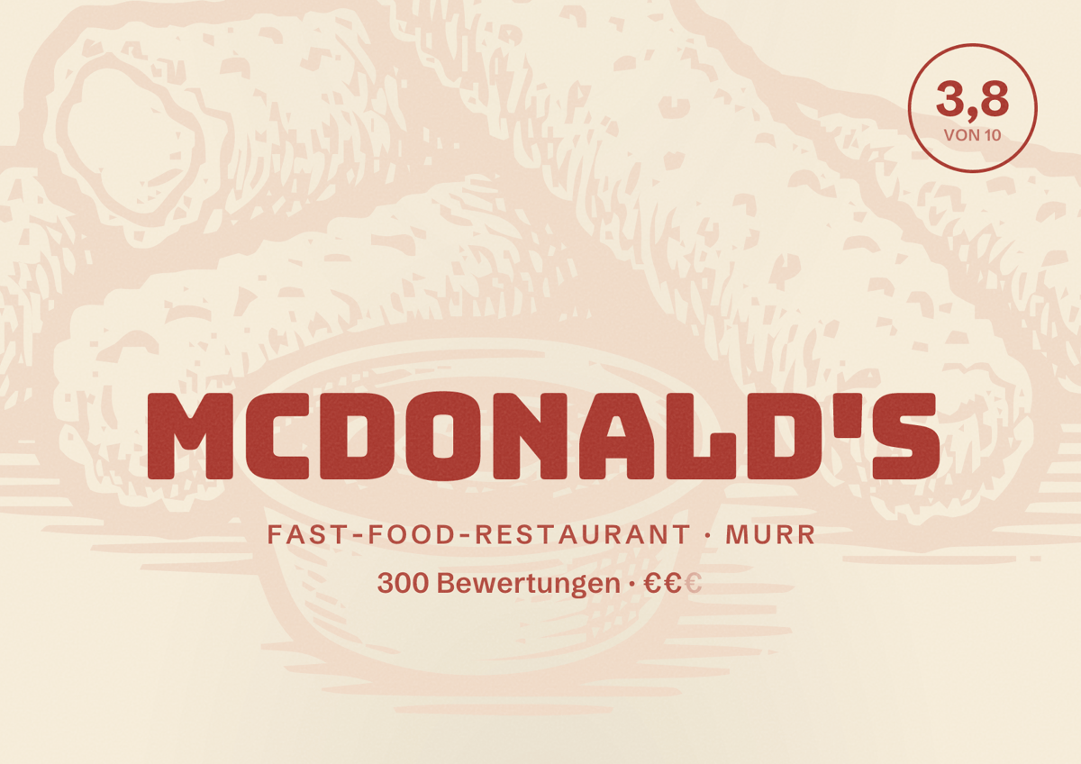 Illustriertes Poster von McDonald's, Fast-Food-Restaurant in Murr: Bewertung 3,8 von 10 aus 300 Bewertungen, Preisniveau €€
