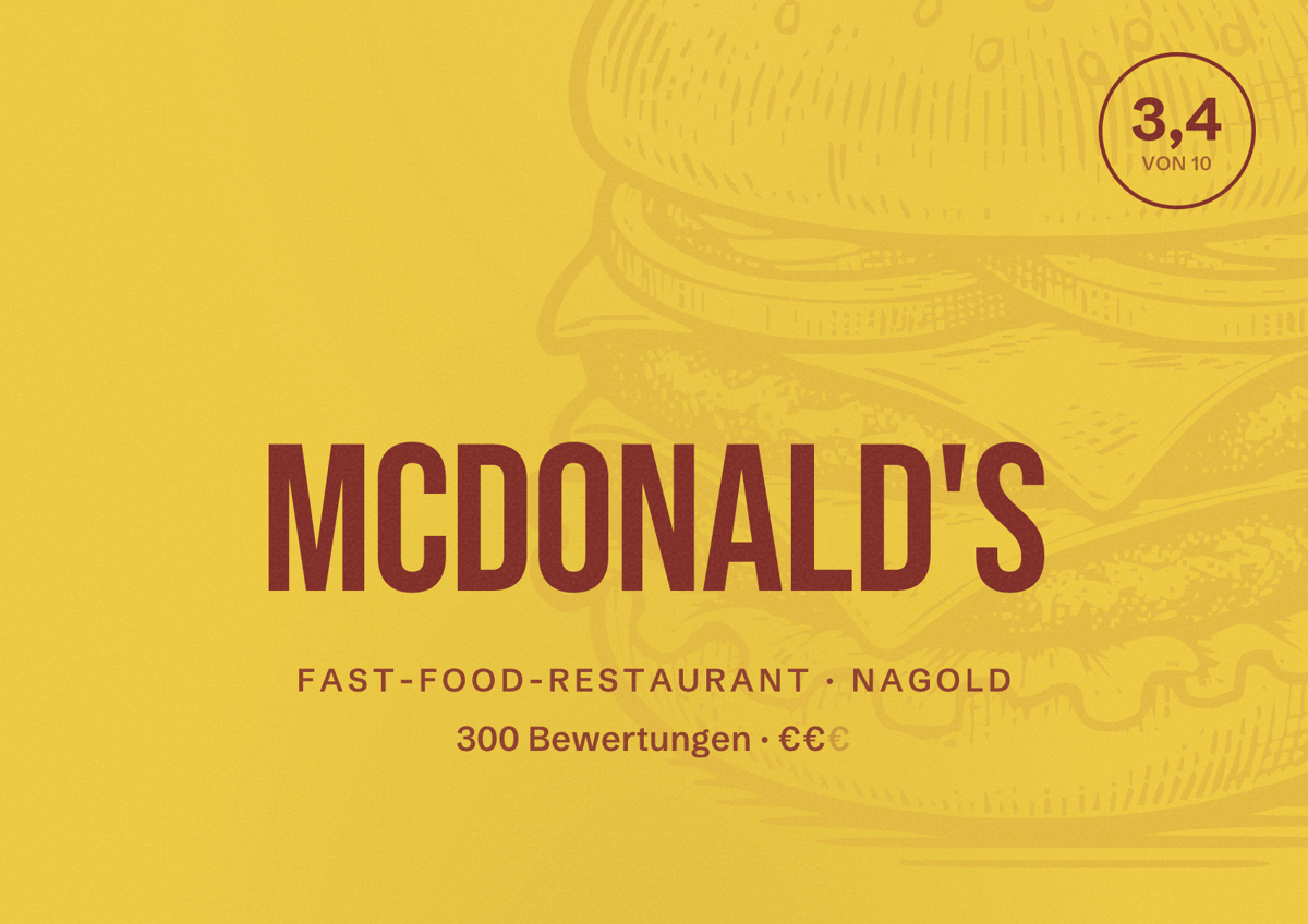 Illustriertes Poster von McDonald's, Fast-Food-Restaurant in Nagold: Bewertung 3,4 von 10 aus 300 Bewertungen, Preisniveau €€