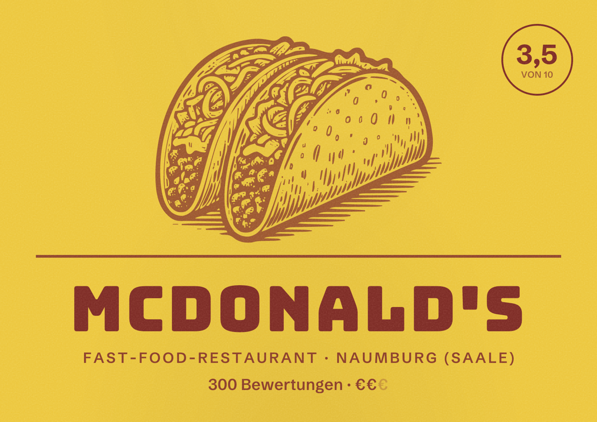 Illustriertes Poster von McDonald's, Fast-Food-Restaurant in Naumburg (Saale): Bewertung 3,5 von 10 aus 300 Bewertungen, Preisniveau €€