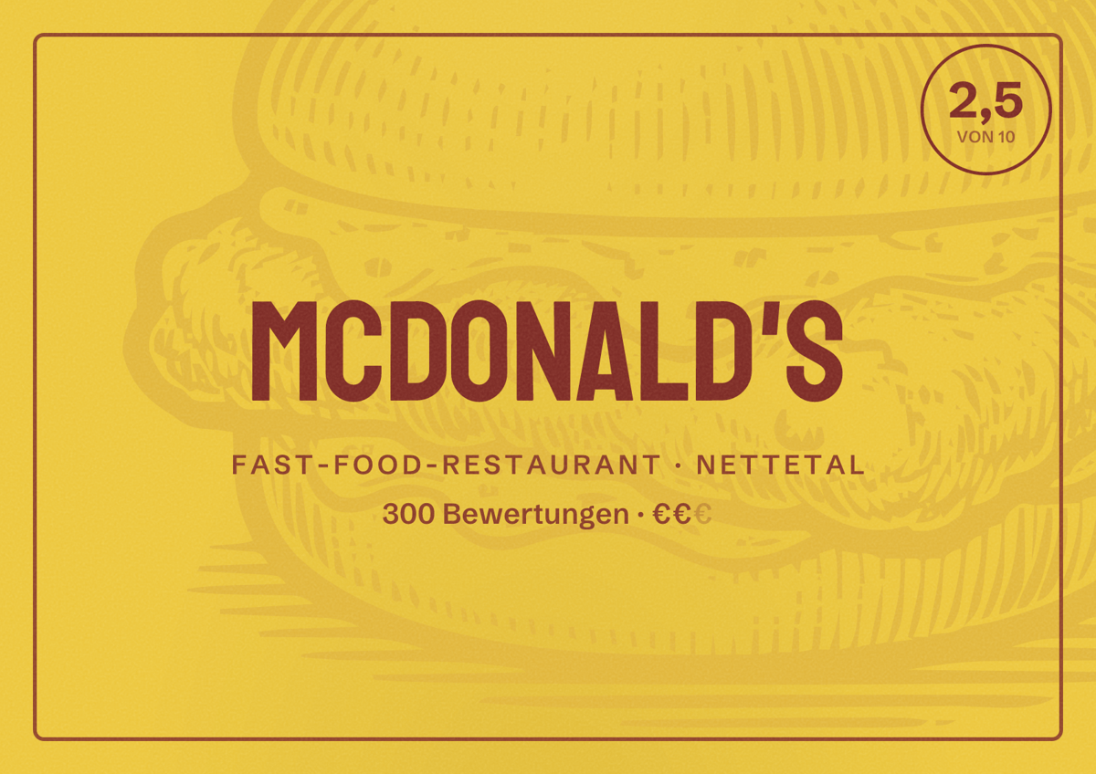 Illustriertes Poster von McDonald's, Fast-Food-Restaurant in Nettetal: Bewertung 2,5 von 10 aus 300 Bewertungen, Preisniveau €€