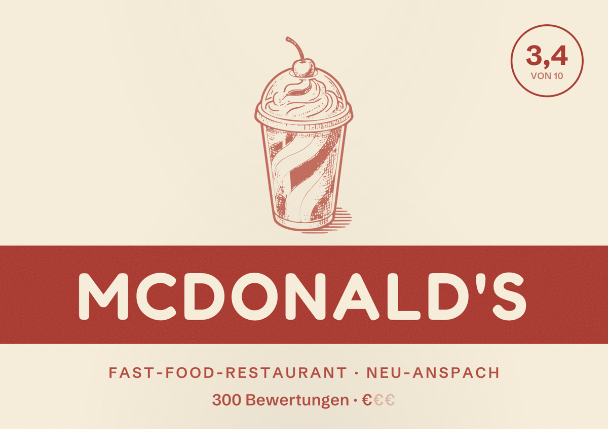 Illustriertes Poster von McDonald's, Fast-Food-Restaurant in Neu-Anspach: Bewertung 3,4 von 10 aus 300 Bewertungen, Preisniveau €