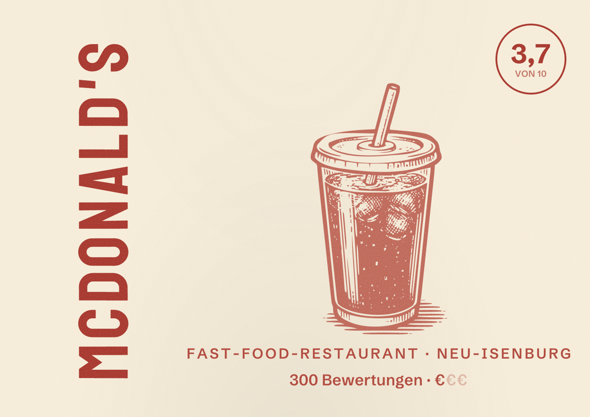 Illustriertes Poster von McDonald's, Fast-Food-Restaurant in Neu-Isenburg: Bewertung 3,7 von 10 aus 300 Bewertungen, Preisniveau €