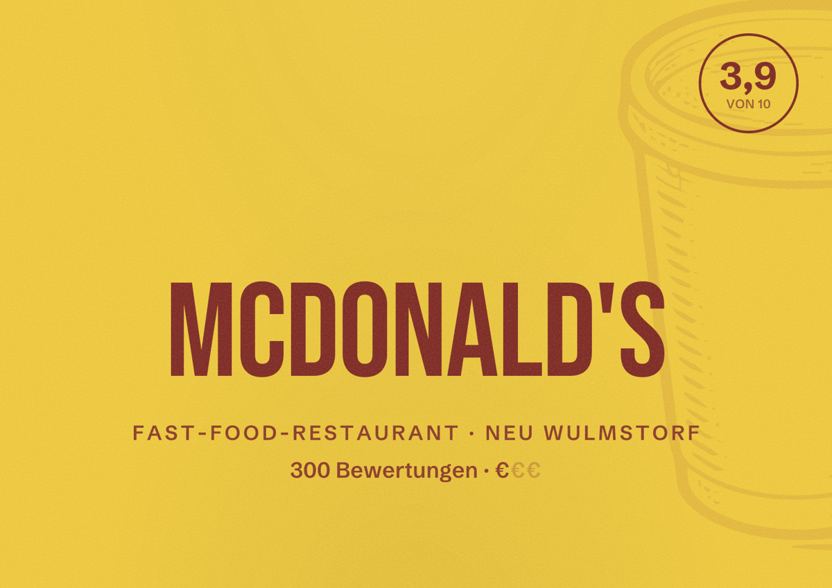 Illustriertes Poster von McDonald's, Fast-Food-Restaurant in Neu Wulmstorf: Bewertung 3,9 von 10 aus 300 Bewertungen, Preisniveau €