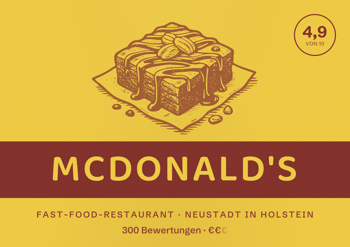 Illustriertes Poster von McDonald's, Fast-Food-Restaurant in Neustadt in Holstein: Bewertung 4,9 von 10 aus 300 Bewertungen, Preisniveau €€