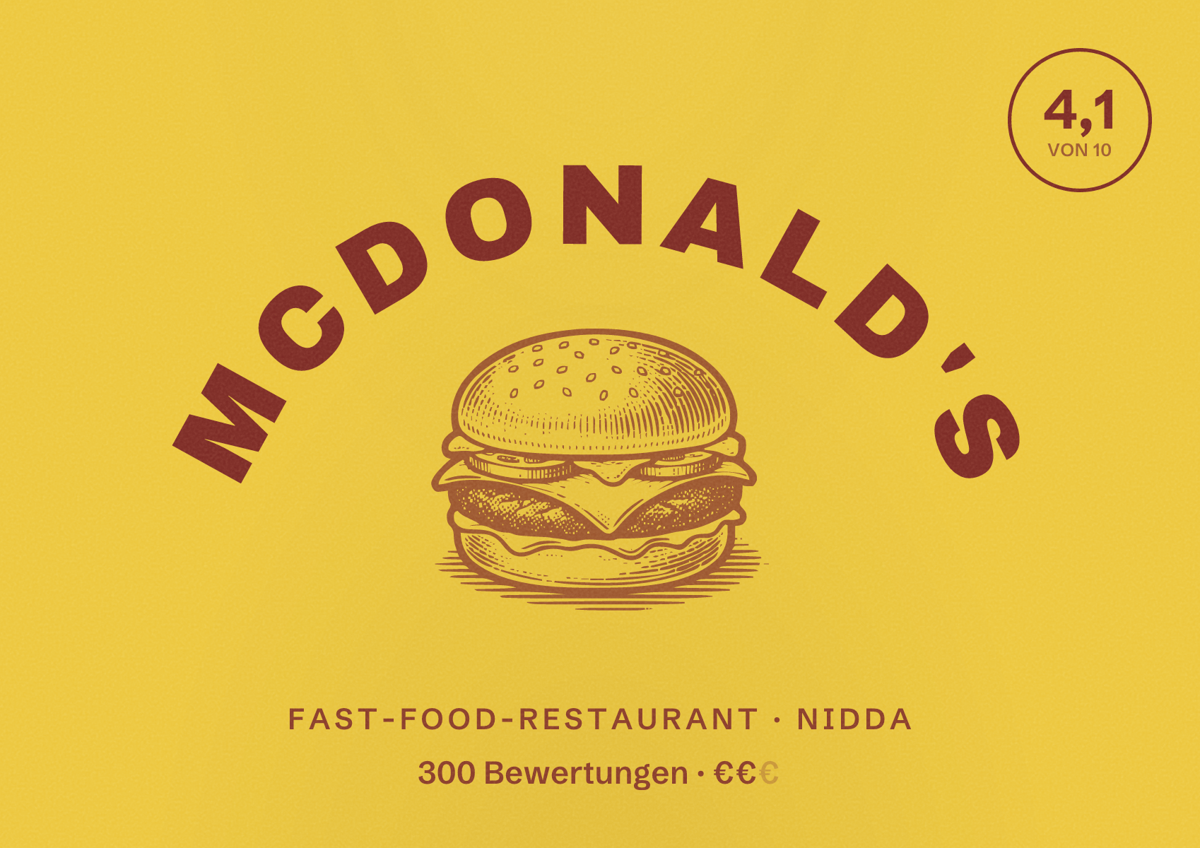 Illustriertes Poster von McDonald's, Fast-Food-Restaurant in Nidda: Bewertung 4,1 von 10 aus 300 Bewertungen, Preisniveau €€