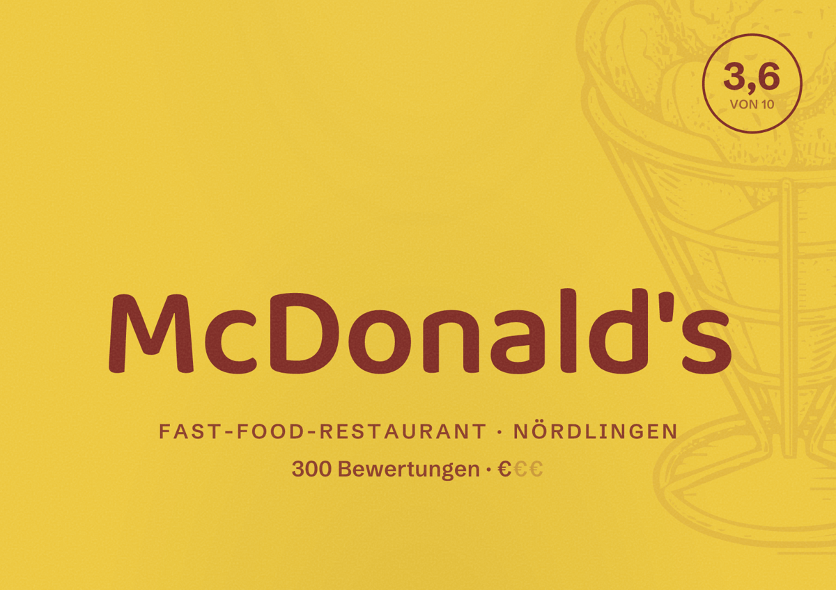 Illustriertes Poster von McDonald's, Fast-Food-Restaurant in Nördlingen: Bewertung 3,6 von 10 aus 300 Bewertungen, Preisniveau €