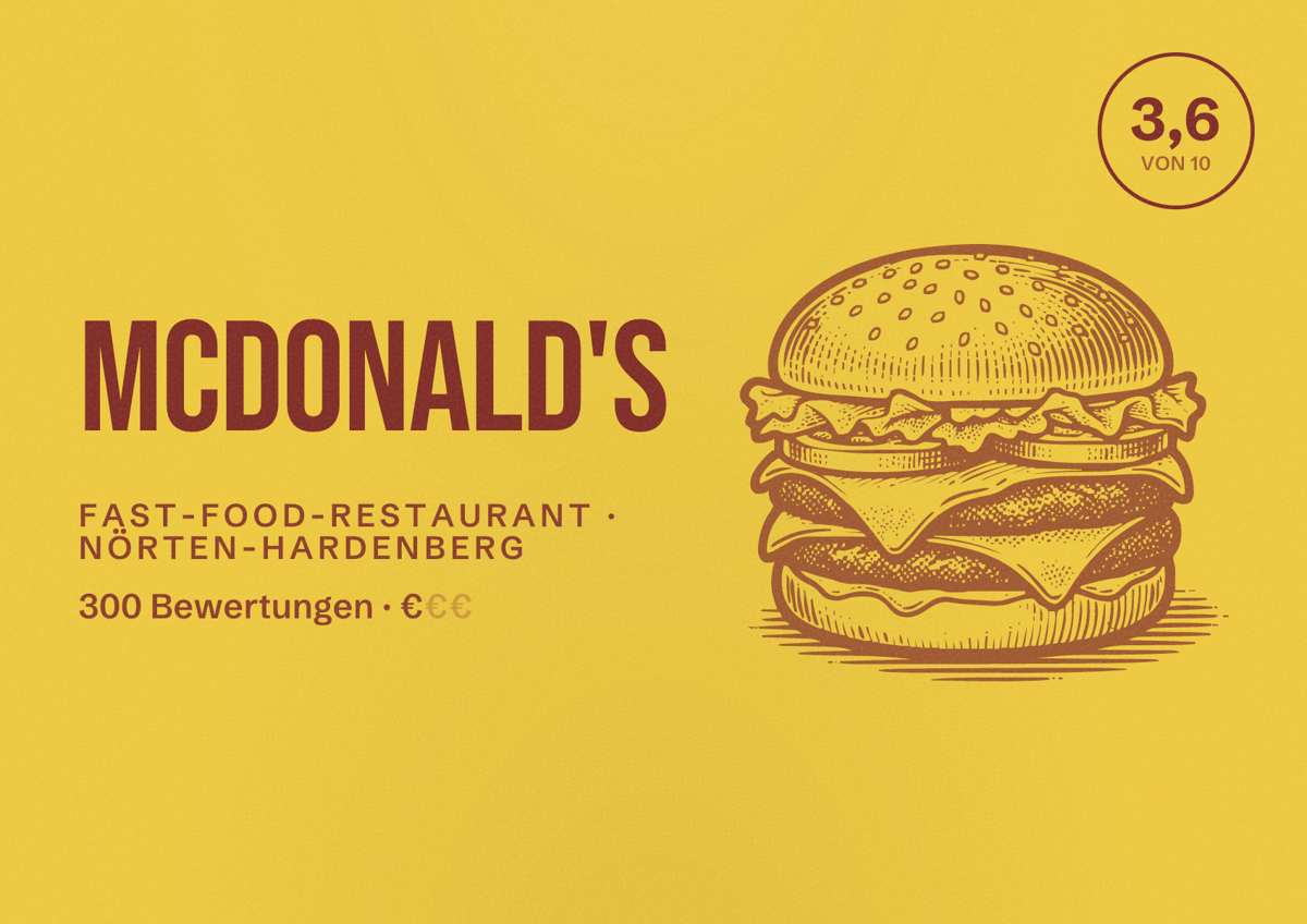 Illustriertes Poster von McDonald's, Fast-Food-Restaurant in Nörten-Hardenberg: Bewertung 3,6 von 10 aus 300 Bewertungen, Preisniveau €