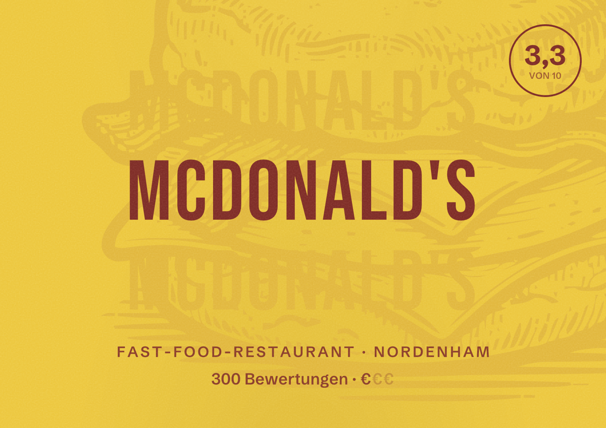 Illustriertes Poster von McDonald's, Fast-Food-Restaurant in Nordenham: Bewertung 3,3 von 10 aus 300 Bewertungen, Preisniveau €