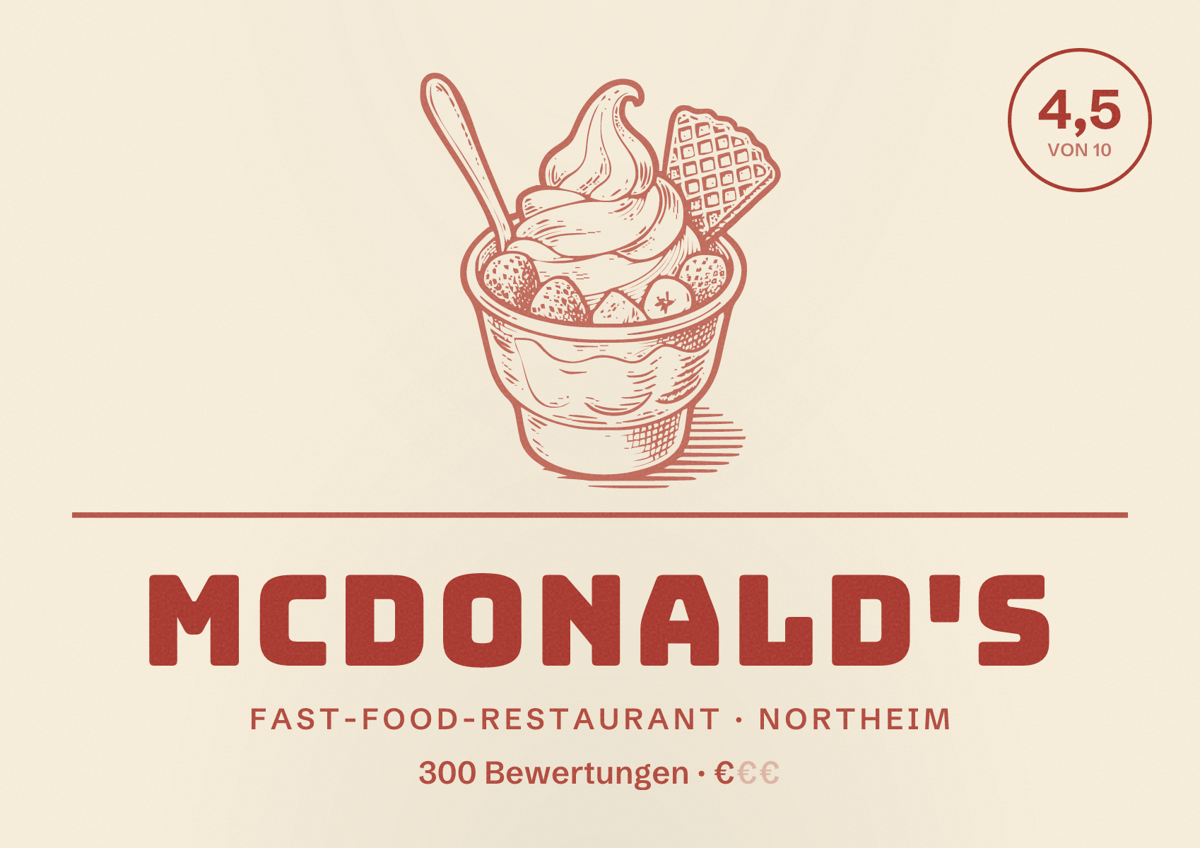 Illustriertes Poster von McDonald's, Fast-Food-Restaurant in Northeim: Bewertung 4,5 von 10 aus 300 Bewertungen, Preisniveau €