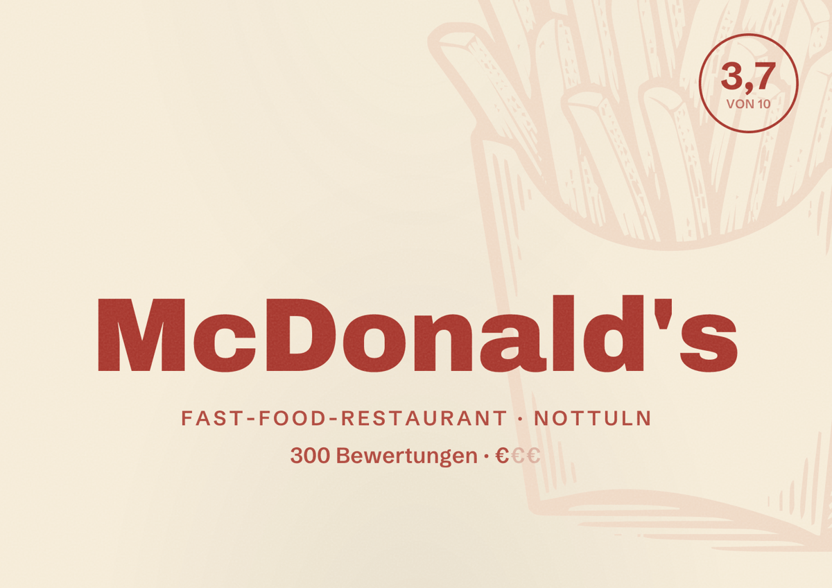 Illustriertes Poster von McDonald's, Fast-Food-Restaurant in Nottuln: Bewertung 3,7 von 10 aus 300 Bewertungen, Preisniveau €