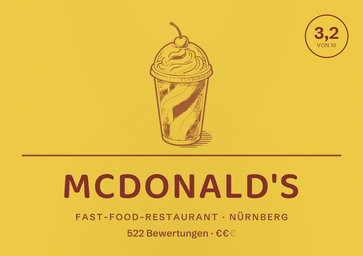 Illustriertes Poster von McDonald's, Fast-Food-Restaurant in Nürnberg: Bewertung 3,2 von 10 aus 522 Bewertungen, Preisniveau €€