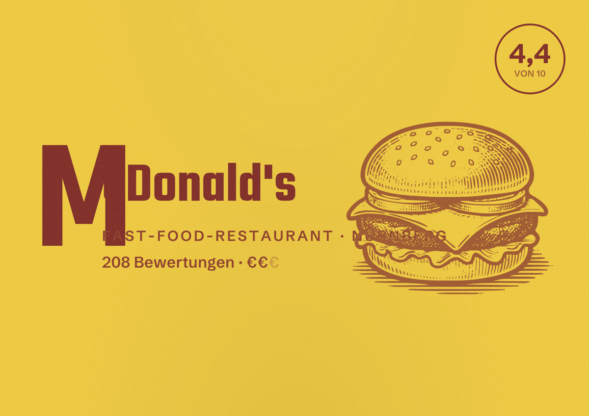 Illustriertes Poster von McDonald's, Fast-Food-Restaurant in Nürnberg: Bewertung 4,4 von 10 aus 208 Bewertungen, Preisniveau €€
