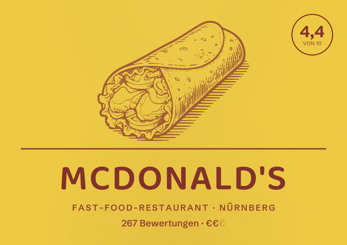Illustriertes Poster von McDonald's, Fast-Food-Restaurant in Nürnberg: Bewertung 4,4 von 10 aus 267 Bewertungen, Preisniveau €€