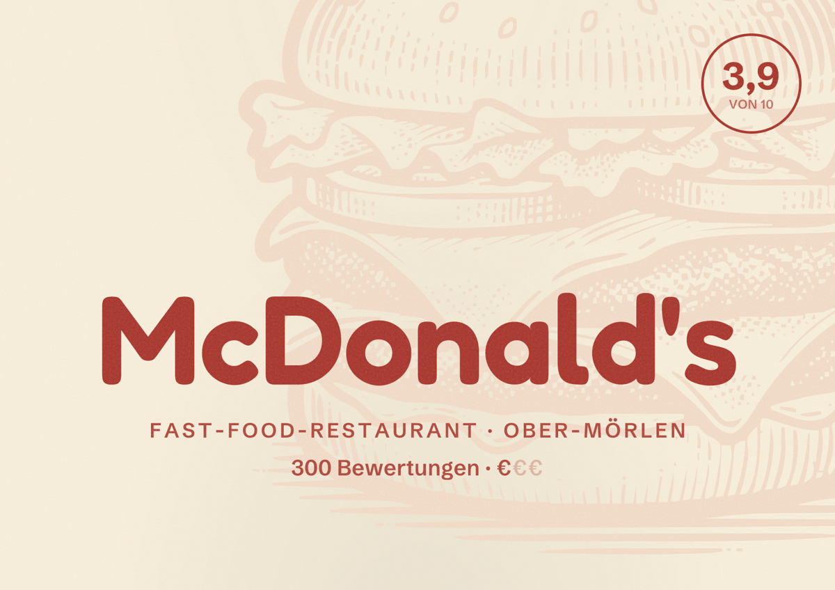 Illustriertes Poster von McDonald's, Fast-Food-Restaurant in Ober-Mörlen: Bewertung 3,9 von 10 aus 300 Bewertungen, Preisniveau €