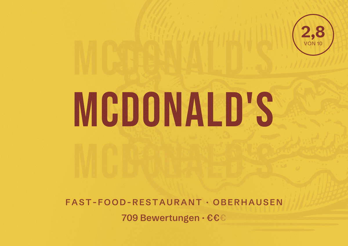 Illustriertes Poster von McDonald's, Fast-Food-Restaurant in Oberhausen: Bewertung 2,8 von 10 aus 709 Bewertungen, Preisniveau €€