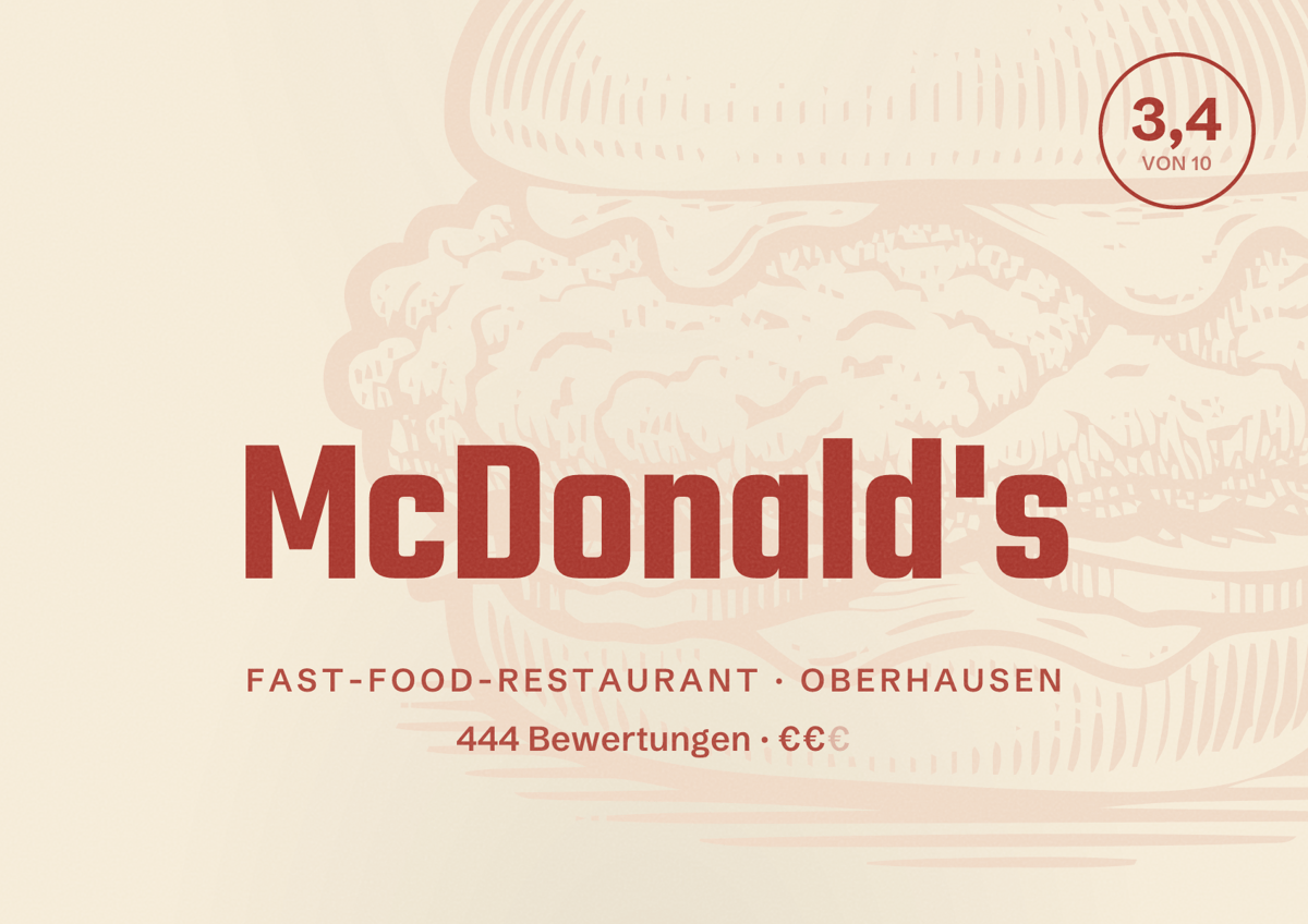 Illustriertes Poster von McDonald's, Fast-Food-Restaurant in Oberhausen: Bewertung 3,4 von 10 aus 444 Bewertungen, Preisniveau €€