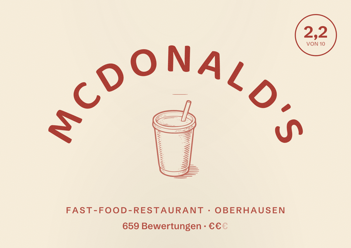 Illustriertes Poster von McDonald's, Fast-Food-Restaurant in Oberhausen: Bewertung 2,2 von 10 aus 659 Bewertungen, Preisniveau €€