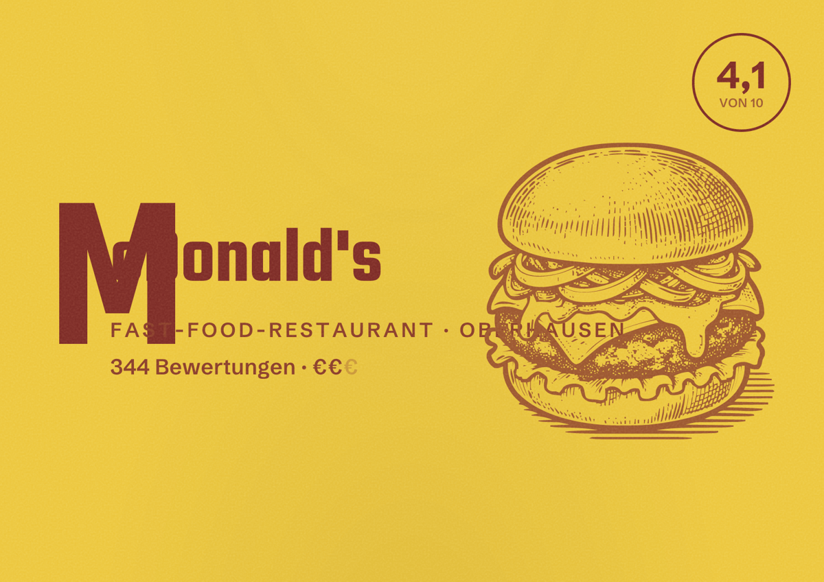Illustriertes Poster von McDonald's, Fast-Food-Restaurant in Oberhausen: Bewertung 4,1 von 10 aus 344 Bewertungen, Preisniveau €€