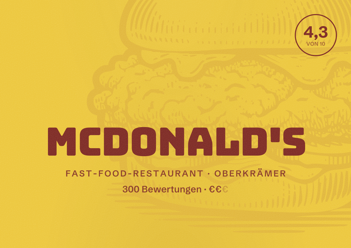 Illustriertes Poster von McDonald's, Fast-Food-Restaurant in Oberkrämer: Bewertung 4,3 von 10 aus 300 Bewertungen, Preisniveau €€