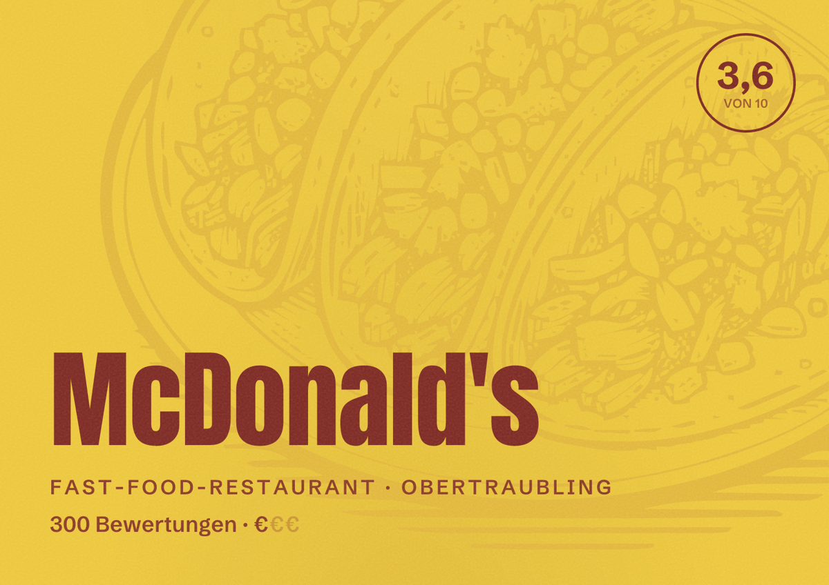 Illustriertes Poster von McDonald's, Fast-Food-Restaurant in Obertraubling: Bewertung 3,6 von 10 aus 300 Bewertungen, Preisniveau €