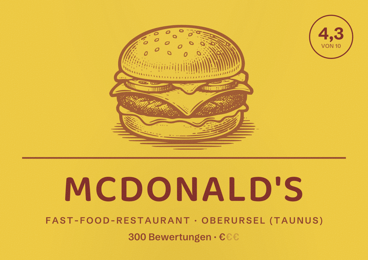 Illustriertes Poster von McDonald's, Fast-Food-Restaurant in Oberursel (Taunus): Bewertung 4,3 von 10 aus 300 Bewertungen, Preisniveau €