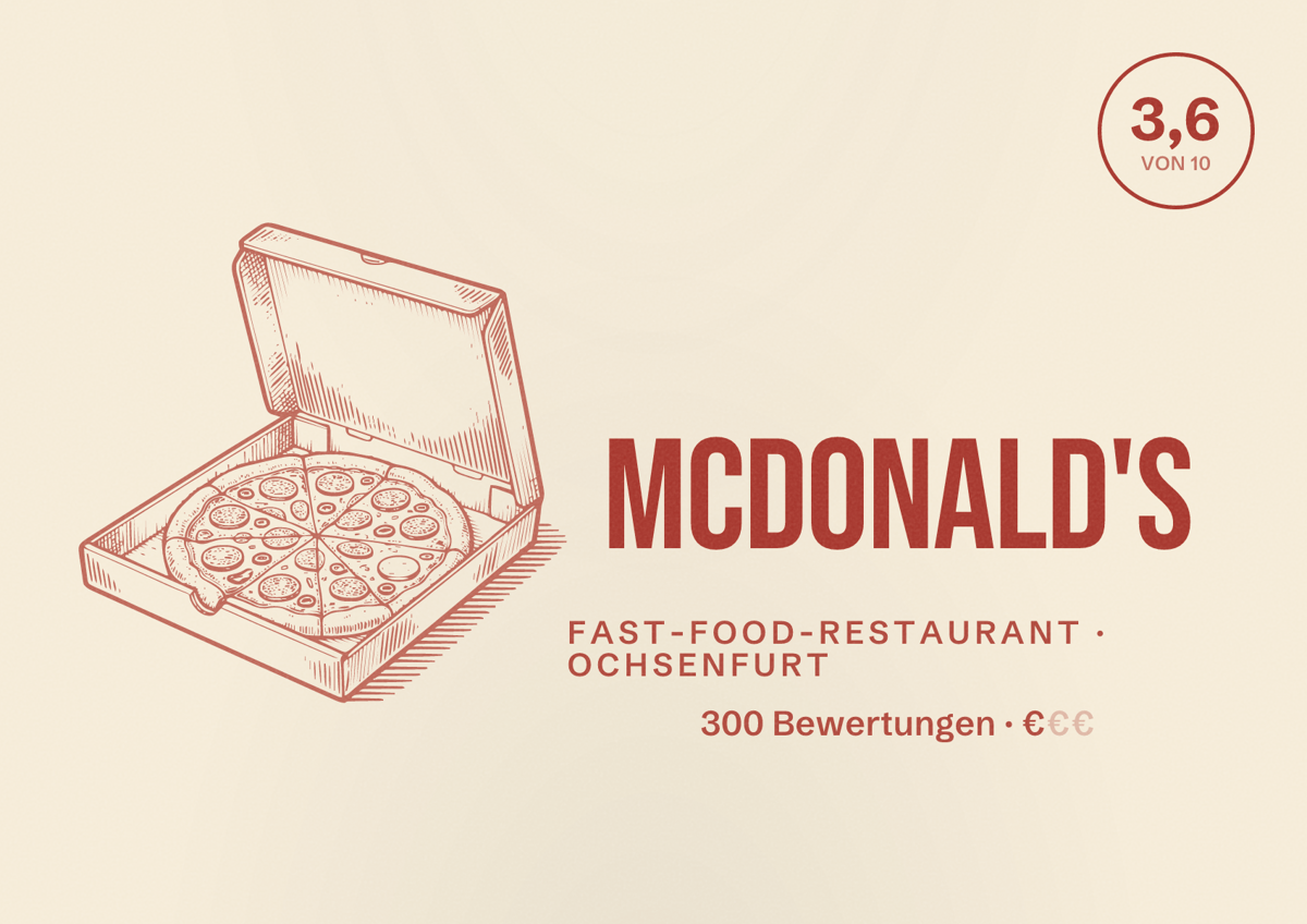 Illustriertes Poster von McDonald's, Fast-Food-Restaurant in Ochsenfurt: Bewertung 3,6 von 10 aus 300 Bewertungen, Preisniveau €