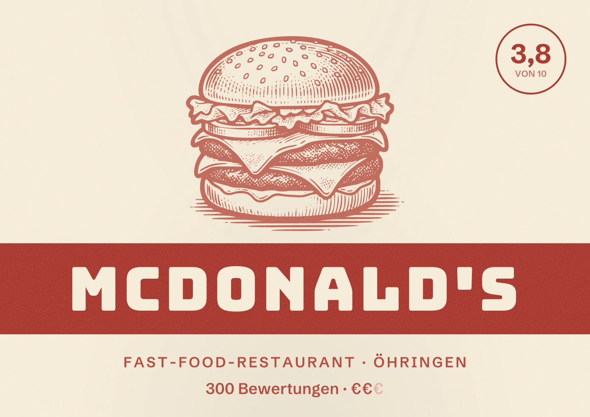 Illustriertes Poster von McDonald's, Fast-Food-Restaurant in Öhringen: Bewertung 3,8 von 10 aus 300 Bewertungen, Preisniveau €€