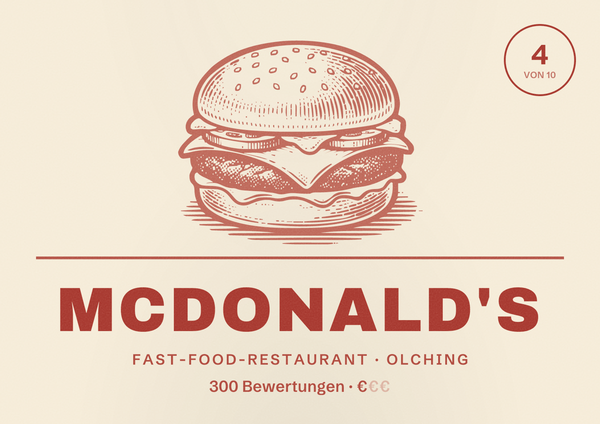 Illustriertes Poster von McDonald's, Fast-Food-Restaurant in Olching: Bewertung 4 von 10 aus 300 Bewertungen, Preisniveau €