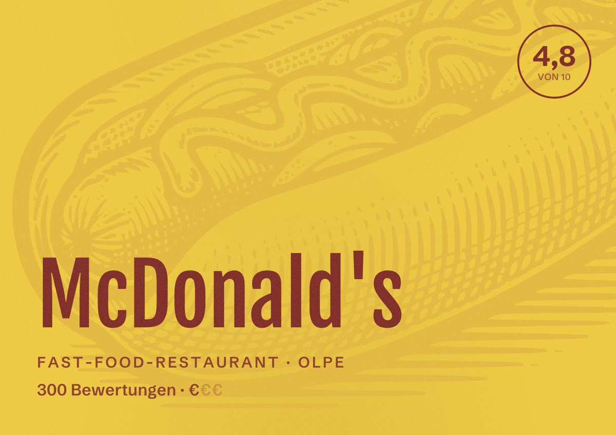 Illustriertes Poster von McDonald's, Fast-Food-Restaurant in Olpe: Bewertung 4,8 von 10 aus 300 Bewertungen, Preisniveau €