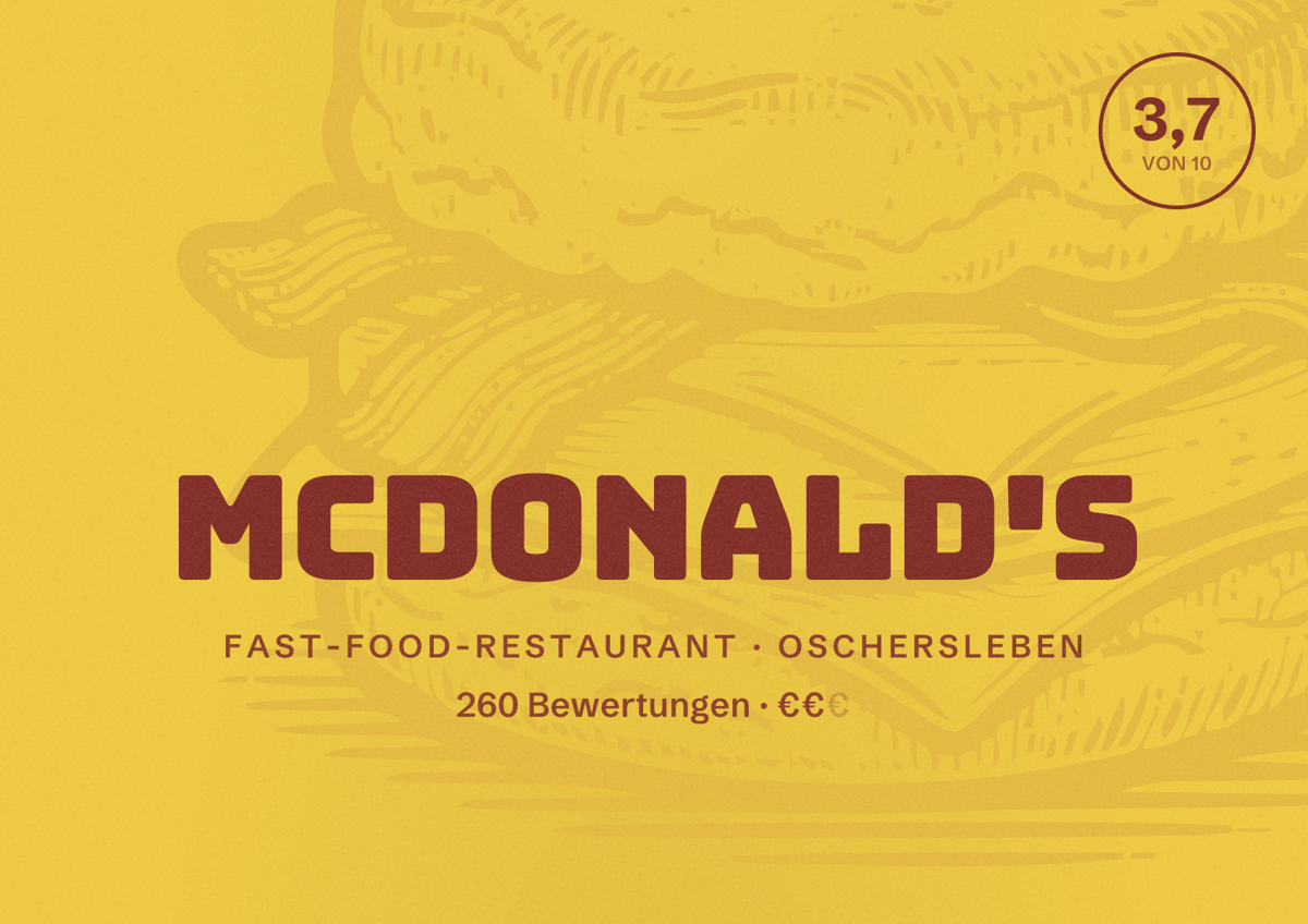 Illustriertes Poster von McDonald's, Fast-Food-Restaurant in Oschersleben: Bewertung 3,7 von 10 aus 260 Bewertungen, Preisniveau €€