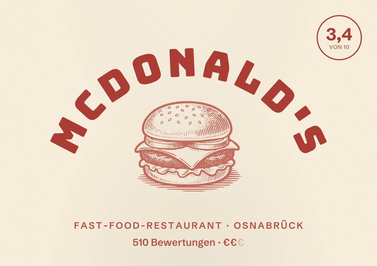 Illustriertes Poster von McDonald's, Fast-Food-Restaurant in Osnabrück: Bewertung 3,4 von 10 aus 510 Bewertungen, Preisniveau €€