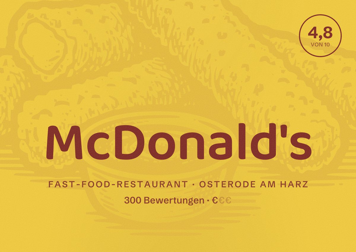 Illustriertes Poster von McDonald's, Fast-Food-Restaurant in Osterode am Harz: Bewertung 4,8 von 10 aus 300 Bewertungen, Preisniveau €