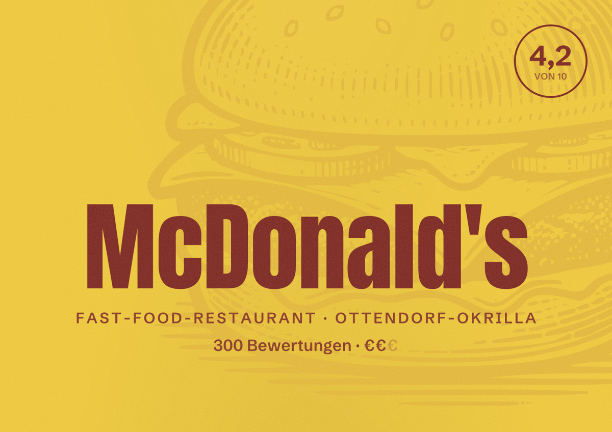 Illustriertes Poster von McDonald's, Fast-Food-Restaurant in Ottendorf-Okrilla: Bewertung 4,2 von 10 aus 300 Bewertungen, Preisniveau €€
