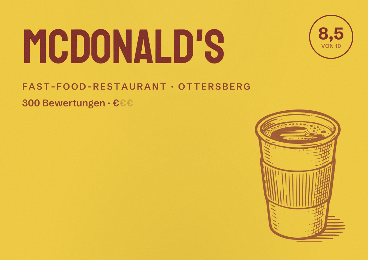 Illustriertes Poster von McDonald's, Fast-Food-Restaurant in Ottersberg: Bewertung 8,5 von 10 aus 300 Bewertungen, Preisniveau €