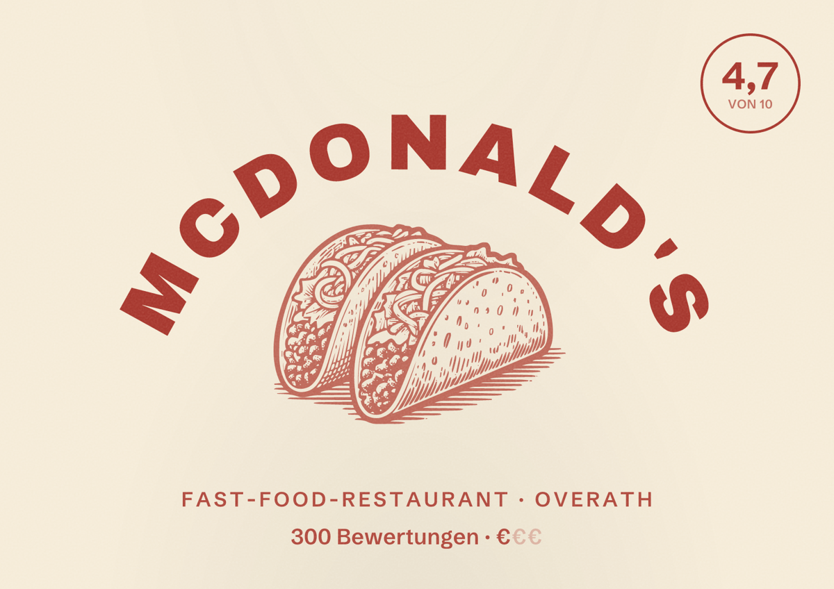 Illustriertes Poster von McDonald's, Fast-Food-Restaurant in Overath: Bewertung 4,7 von 10 aus 300 Bewertungen, Preisniveau €