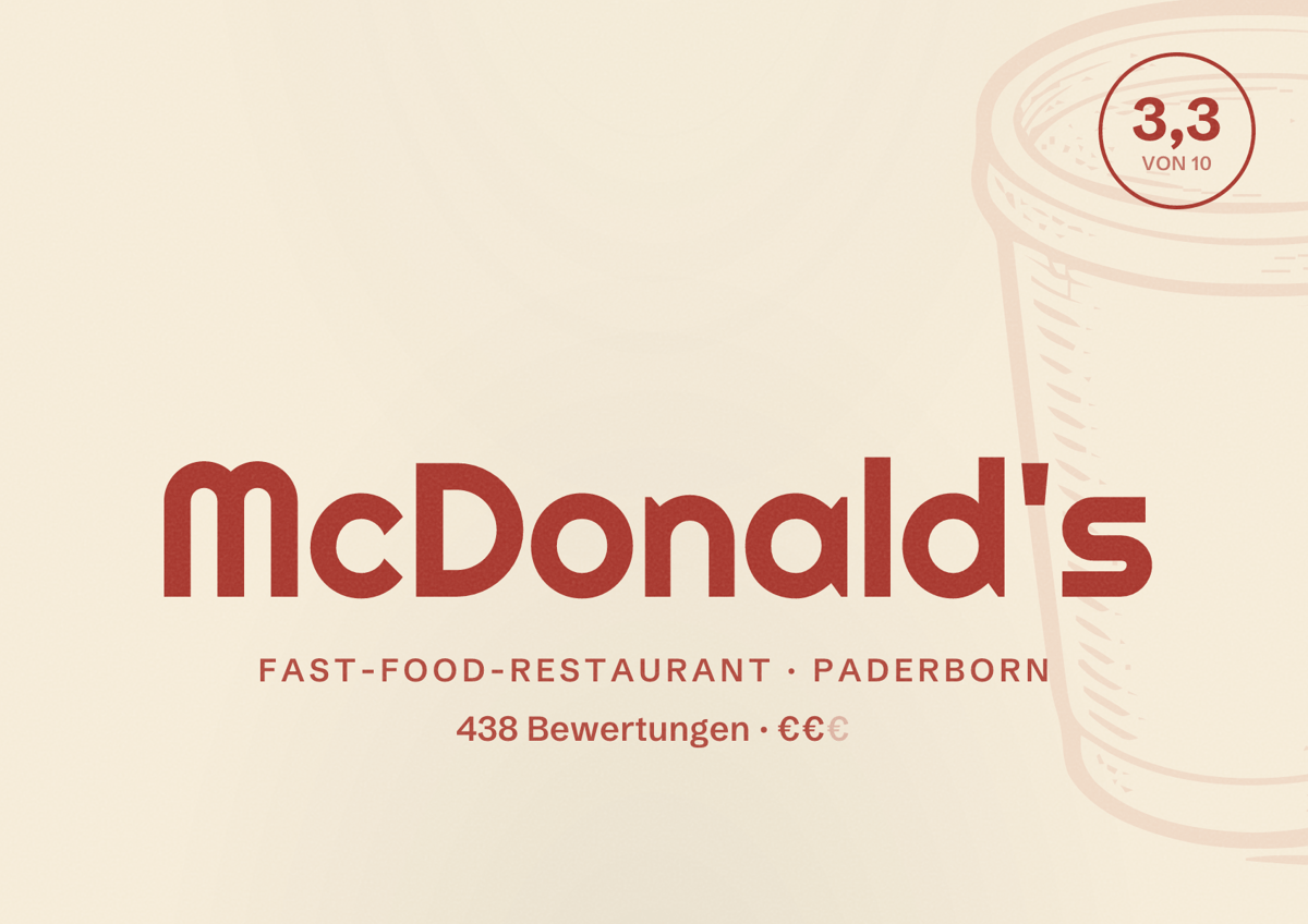 Illustriertes Poster von McDonald's, Fast-Food-Restaurant in Paderborn: Bewertung 3,3 von 10 aus 438 Bewertungen, Preisniveau €€