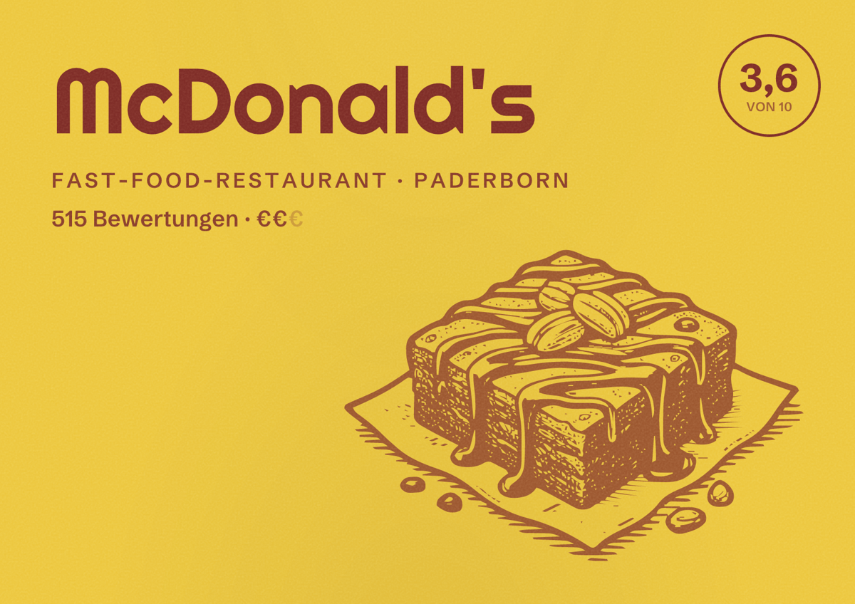 Illustriertes Poster von McDonald's, Fast-Food-Restaurant in Paderborn: Bewertung 3,6 von 10 aus 515 Bewertungen, Preisniveau €€