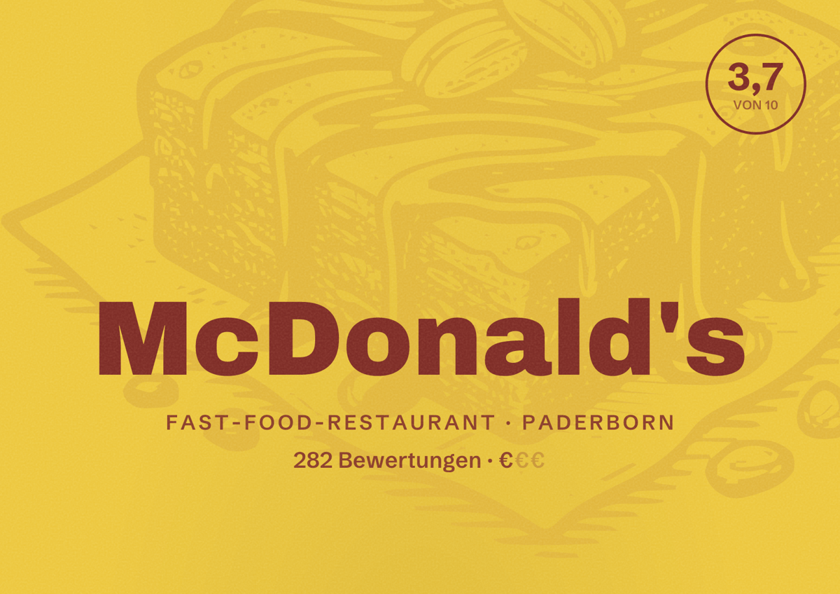 Illustriertes Poster von McDonald's, Fast-Food-Restaurant in Paderborn: Bewertung 3,7 von 10 aus 282 Bewertungen, Preisniveau €