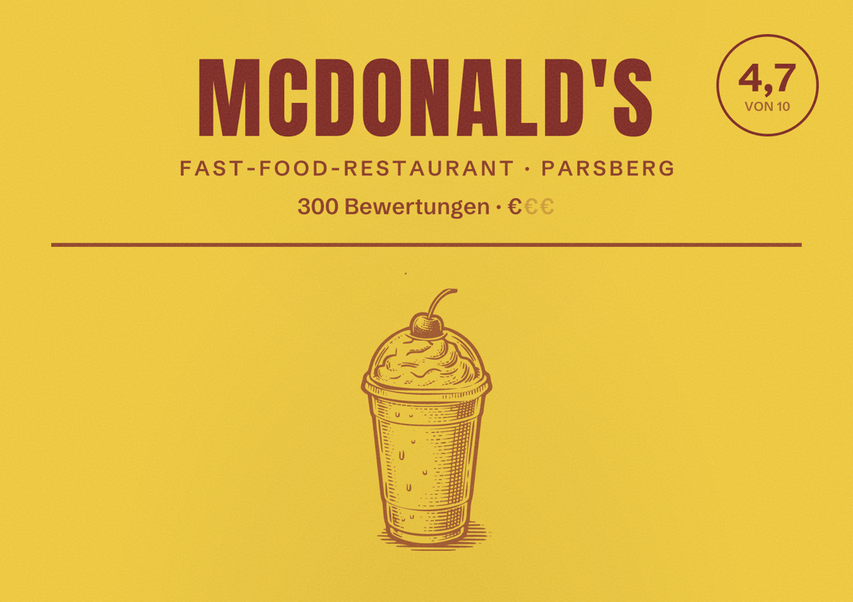 Illustriertes Poster von McDonald's, Fast-Food-Restaurant in Parsberg: Bewertung 4,7 von 10 aus 300 Bewertungen, Preisniveau €