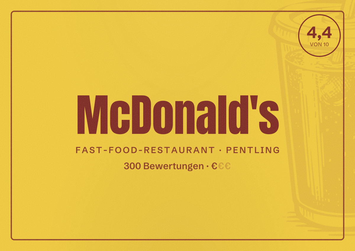 Illustriertes Poster von McDonald's, Fast-Food-Restaurant in Pentling: Bewertung 4,4 von 10 aus 300 Bewertungen, Preisniveau €