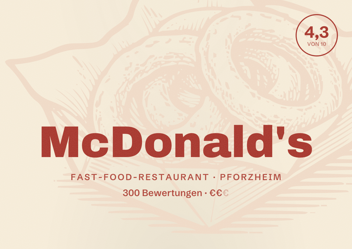 Illustriertes Poster von McDonald's, Fast-Food-Restaurant in Pforzheim: Bewertung 4,3 von 10 aus 300 Bewertungen, Preisniveau €€