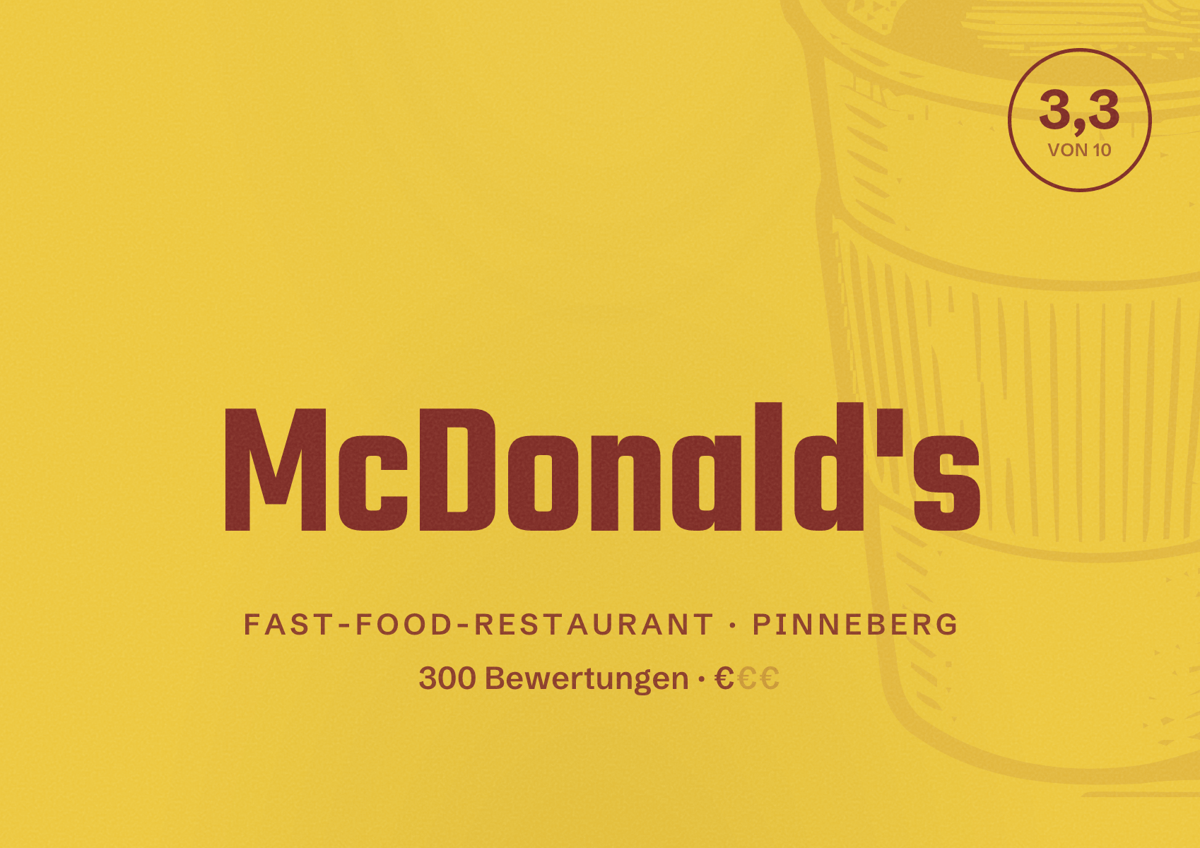 Illustriertes Poster von McDonald's, Fast-Food-Restaurant in Pinneberg: Bewertung 3,3 von 10 aus 300 Bewertungen, Preisniveau €