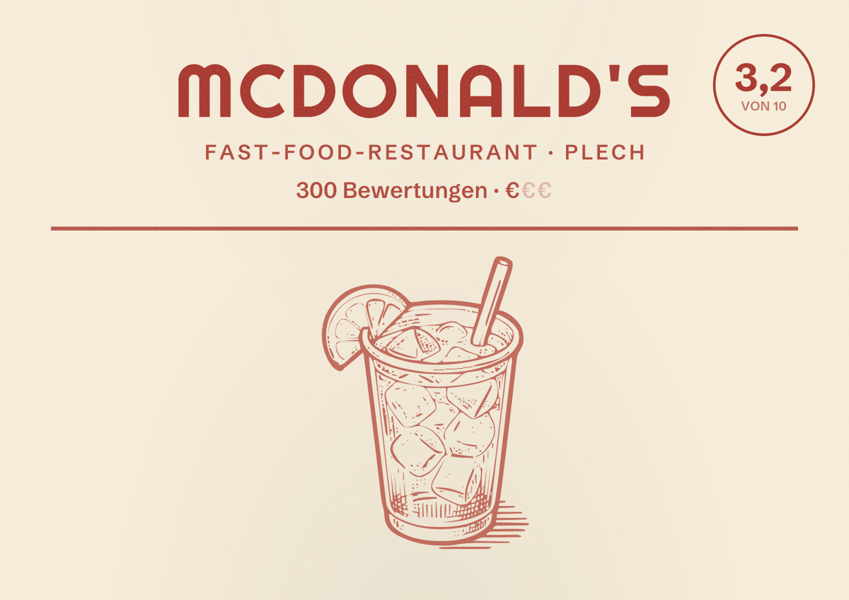 Illustriertes Poster von McDonald's, Fast-Food-Restaurant in Plech: Bewertung 3,2 von 10 aus 300 Bewertungen, Preisniveau €