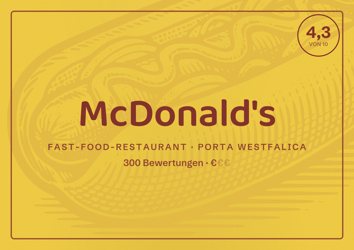 Illustriertes Poster von McDonald's, Fast-Food-Restaurant in Porta Westfalica: Bewertung 4,3 von 10 aus 300 Bewertungen, Preisniveau €