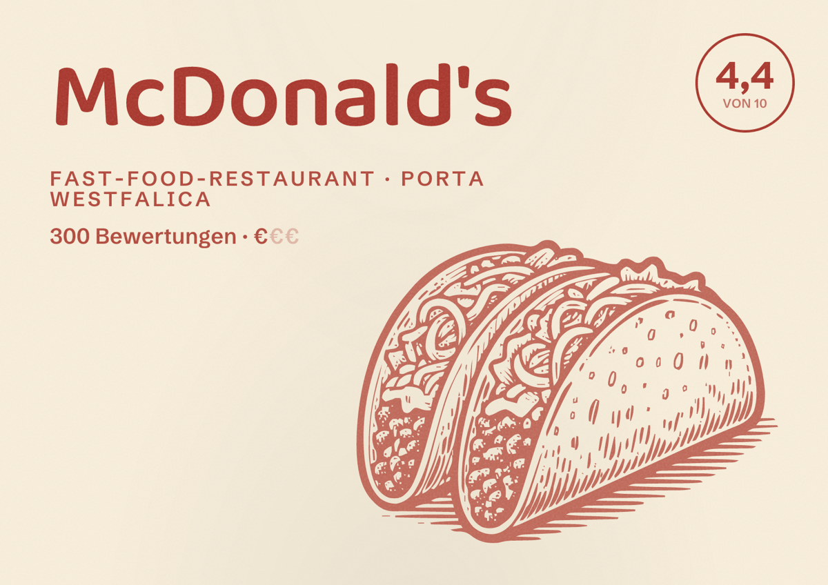 Illustriertes Poster von McDonald's, Fast-Food-Restaurant in Porta Westfalica: Bewertung 4,4 von 10 aus 300 Bewertungen, Preisniveau €