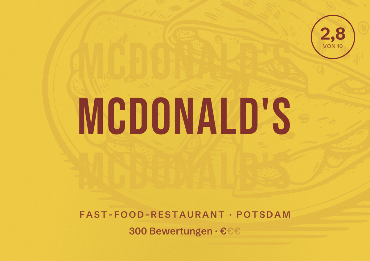 Illustriertes Poster von McDonald's, Fast-Food-Restaurant in Potsdam: Bewertung 2,8 von 10 aus 300 Bewertungen, Preisniveau €