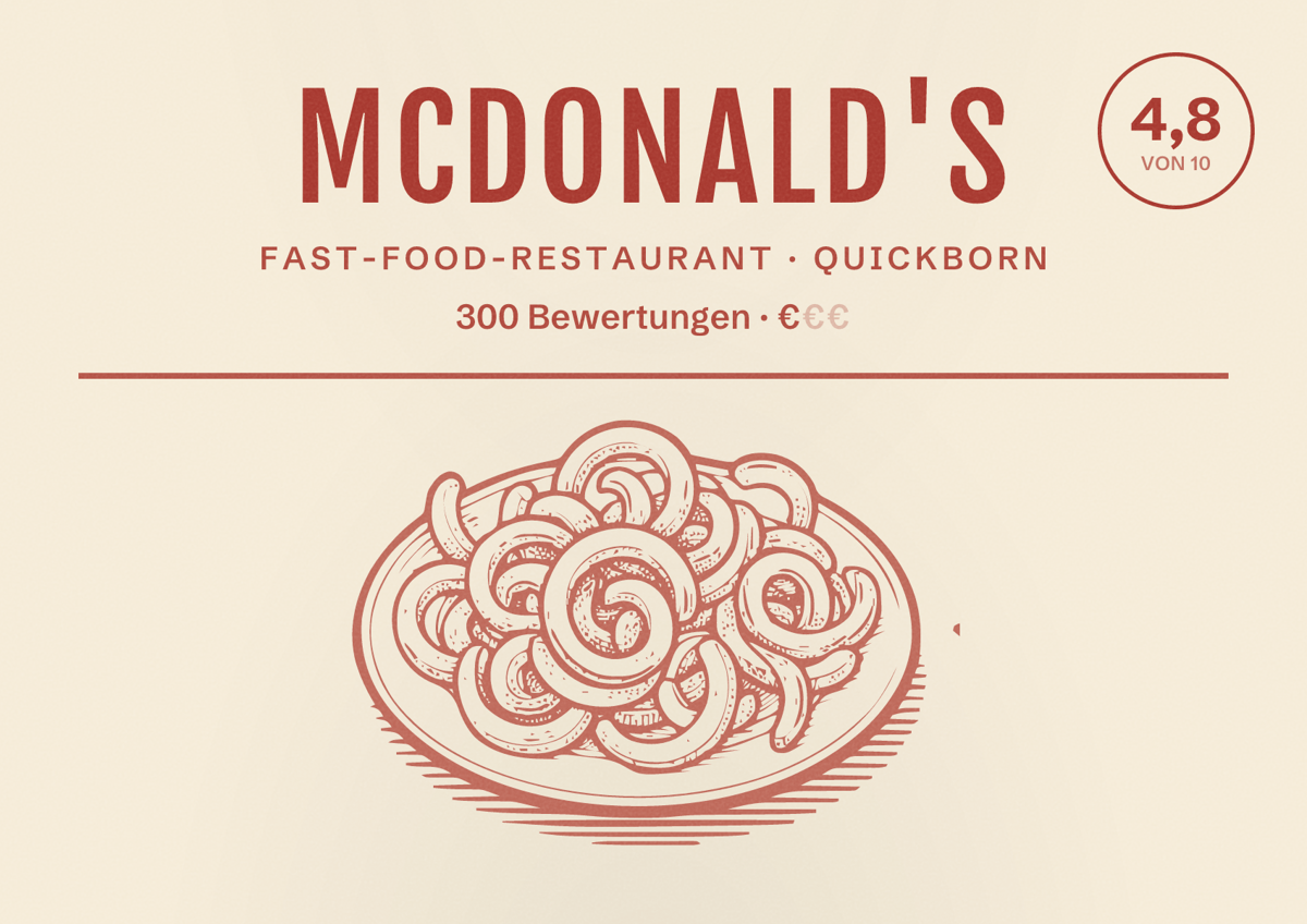 Illustriertes Poster von McDonald's, Fast-Food-Restaurant in Quickborn: Bewertung 4,8 von 10 aus 300 Bewertungen, Preisniveau €